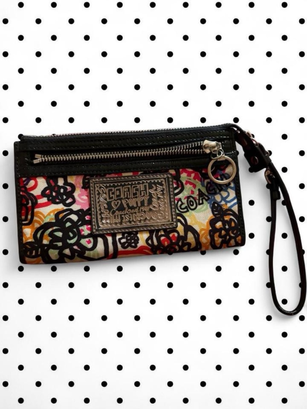 Coach Black Trim Multicolor Floral Poppy Wristlet